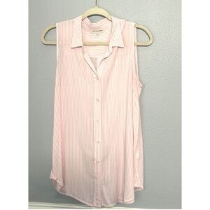 ARTISAN NY STRIPED COASTAL CASUAL CLASSIC SLEEVELESS BUTTON DOWN RAYON BLOUSE